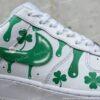 Custom Hand-painted Green Drip Air Force 1 Sneakers: Hand-Painted Irish Clover Streetwear Shoes - Image 3