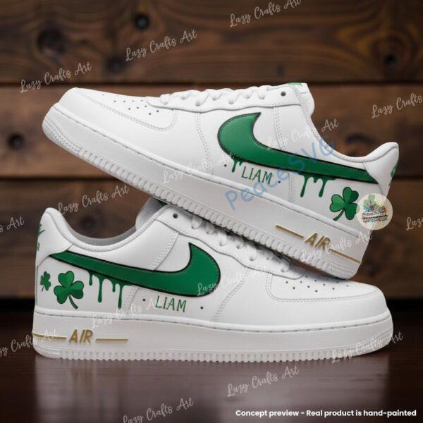 Alternative view of Personalized Custom Green Drip Clover Air Force 1, Hand-Painted ST Patrick's Day AF1 Sneakers