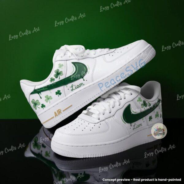 Alternative view of Personalized Hand-Painted Green Drip Air Force 1, Custom Patrick's Day AF1 Sneakers