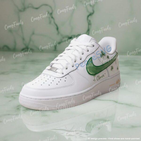 Alternative view of Custom Hand-painted Clover Air Force 1 Sneakers: Hand-Painted Patrick's Day Streetwear Shoes