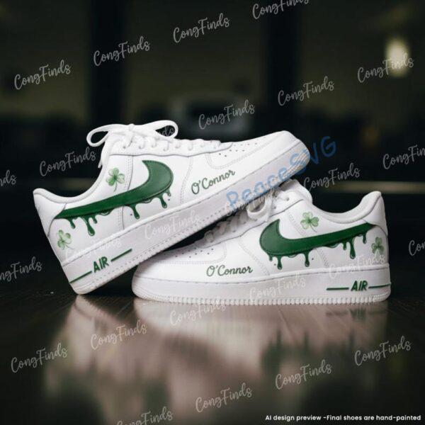 Hand-painted Green Drip Air Force 1 Sneakers: Custom Irish Clover AF1 Shoes