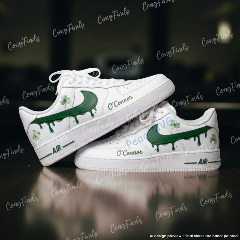 Hand-painted Green Drip Air Force 1 Sneakers: Custom Irish Clover AF1 Shoes