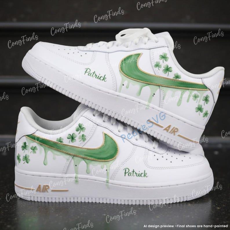 Custom Green Drip Air Force 1 Sneakers: Hand-Painted Patrick's AF1 Shoes