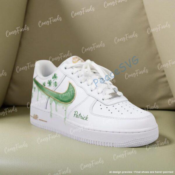 Alternative view of Custom Green Drip Air Force 1 Sneakers: Hand-Painted Patrick's AF1 Shoes