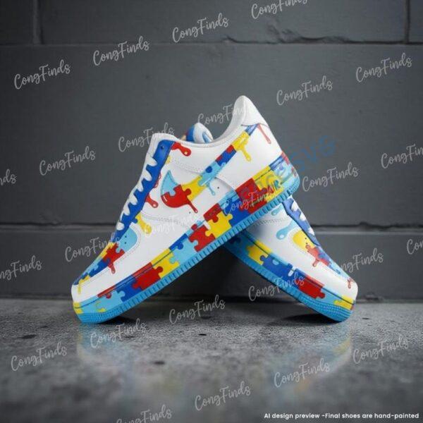 Alternative view of Custom Air Force 1 Drip Sneakers, Personalized Hand-painted Autism AF1 Shoes