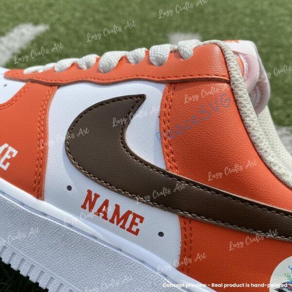 Alternative view of Hand-Painted Cleveland Football Air Force 1, Custom Browns Football Fan AF1 Sneaker, Adult /Toddler Kids