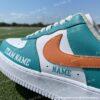 Custom Hand-Painted Miami Football Air Force 1, Personlized Dolphins Football Fan AF1 Sneaker, Adult /Toddler Kids - Image 4