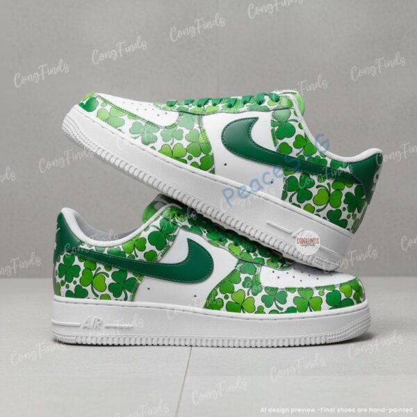 Custom Shamrock AF1 Shoes – Hand-Painted Green Clover Air Force 1 Sneakers, St Patrick’s Day Custom Shoes