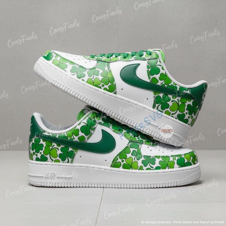 Custom Shamrock AF1 Shoes ? Hand-Painted Green Clover Air Force 1 Sneakers