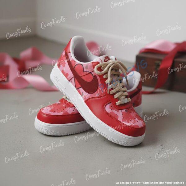 Alternative view of Hand-Painted Valentine Couple Air Force 1: Custom Red Heart AF1 Sneakers