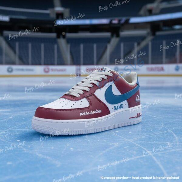 Alternative view of Personalized Hand-Painted Colorado Hockey Air Force 1, Custom Avalanche Hockey Fan AF1 Sneaker, Adult /Toddler Kids