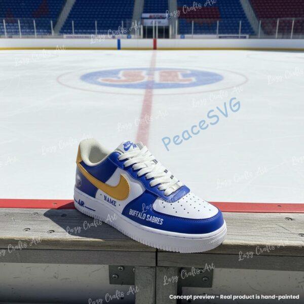 Alternative view of Personalized Hand-Painted Buffalo Hockey Air Force 1, Custom Sabres Hockey Fan AF1 Sneaker, Adult /Toddler Kids