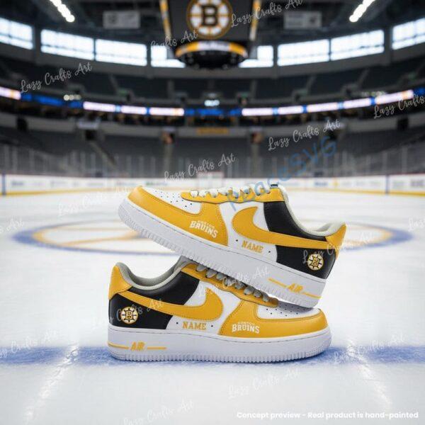 Personalized Hand-Painted Buston Hockey Air Force 1, Custom Bruins Hockey Fan AF1 Sneaker, Adult /Toddler Kids