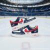 Personalized Custom Columbus Hockey Air Force 1, Hand-Painted Blue Jackets Hockey Fan AF1 Sneaker, Adult /Toddler Kids
