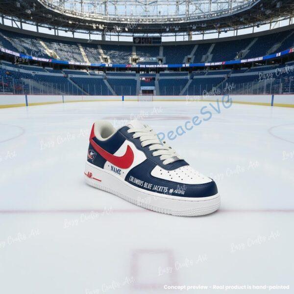 Alternative view of Personalized Custom Columbus Hockey Air Force 1, Hand-Painted Blue Jackets Hockey Fan AF1 Sneaker, Adult /Toddler Kids