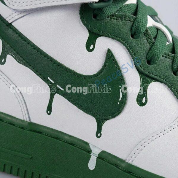 Alternative view of Custom Hand-Painted Green Drip Air Force 1 Mid Sneakers: Personalized AF1 Sneakers