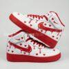Custom Hand-Painted Red Drip Air Force 1 Mid Sneakers: Personalized AF1 Sneakers