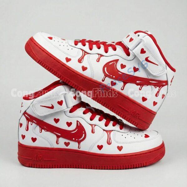 Custom Hand-Painted Red Drip Air Force 1 Mid Sneakers: Personalized AF1 Sneakers