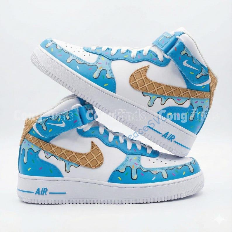 Custom Hand-Painted Air Force 1 Mid Ice Cream Sneakers: Personalized AF1 Sneakers