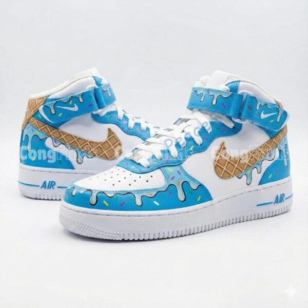 Alternative view of Custom Hand-Painted Air Force 1 Mid Ice Cream Sneakers: Personalized AF1 Sneakers