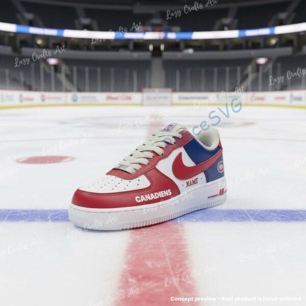 Alternative view of Personalized Custom Montreal Hockey Air Force 1, Hand-Painted Canadiens Hockey Fan AF1 Sneaker, Adult /Toddler Kids