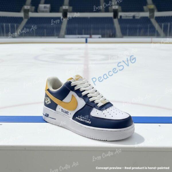 Alternative view of Personalized Custom Nashville Hockey Air Force 1, Hand-Painted Predators Hockey Fan AF1 Sneaker, Adult /Toddler Kids