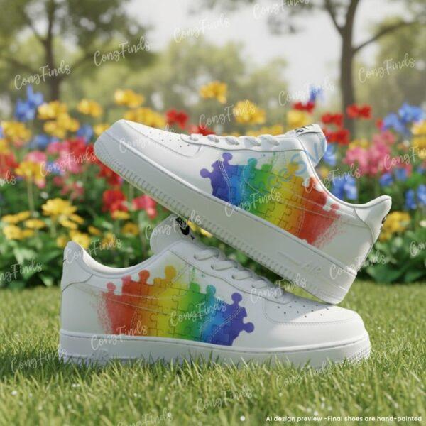 Autism Awareness Custom Air Force 1 Shoes, Hand Painted AF1 Rainbow Puzzle Sneakers