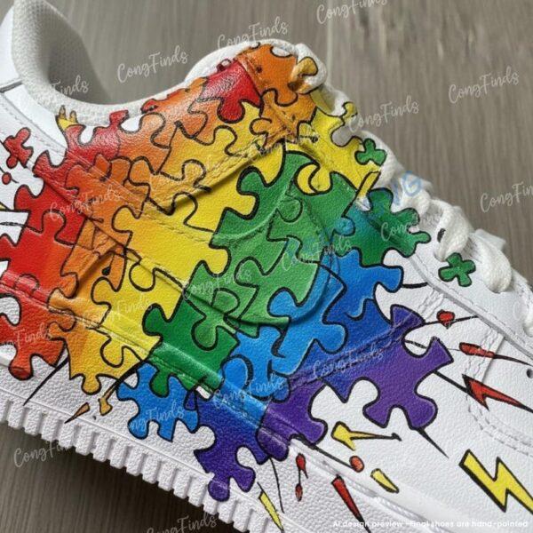 Alternative view of Autism Awareness Custom Air Force 1 Shoes, Hand Painted AF1 Puzzle Art Sneakers, Autism Acceptance Gift