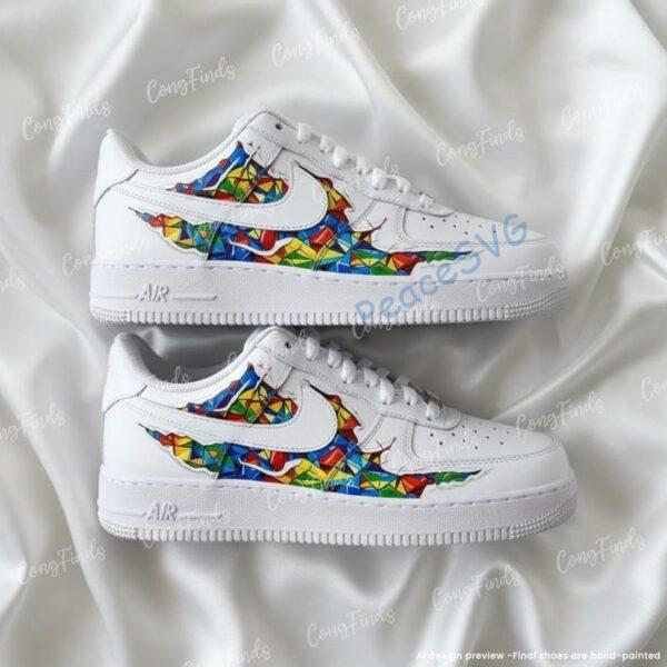 Autism Acceptance Custom Air Force 1 Shoes, Hand Painted AF1 Geometric Art Sneakers, Neurodiversity Gift