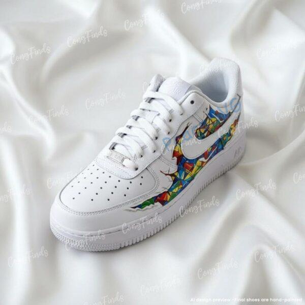 Alternative view of Autism Acceptance Custom Air Force 1 Shoes, Hand Painted AF1 Geometric Art Sneakers, Neurodiversity Gift