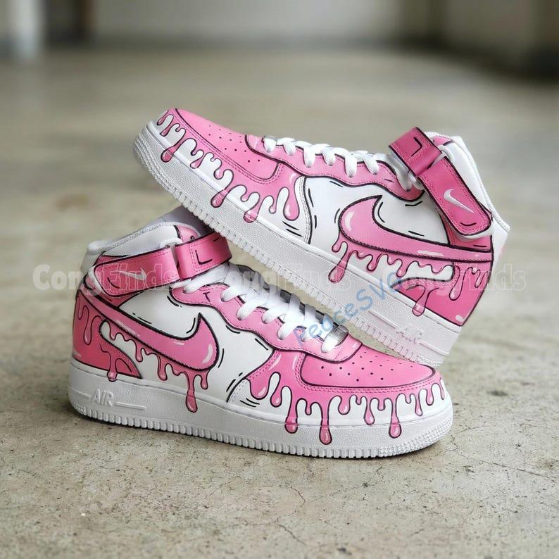 Custom Pink Drip Cartoon AF1 Mid Sneakers