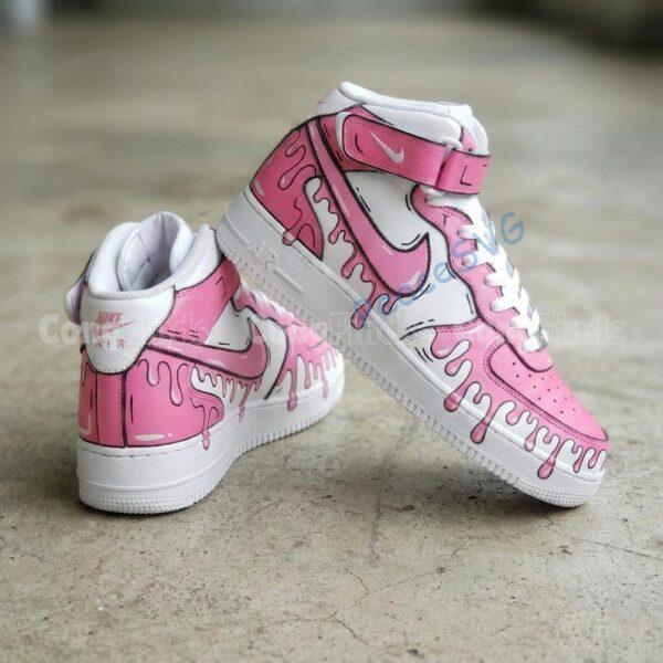 Alternative view of Custom Pink Drip Cartoon AF1 Mid Sneakers, Hand Painted Pink Comic Air Force 1 Shoes