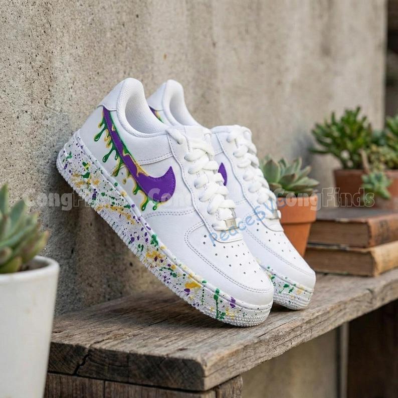 Mardi Gras Custom Drip Air Force 1 Sneakers