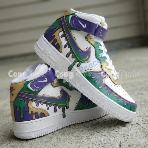 Alternative view of Mardi Gras Custom Air Force 1 Mid Sneakers: Hand-Painted Drip AF1 Shoes