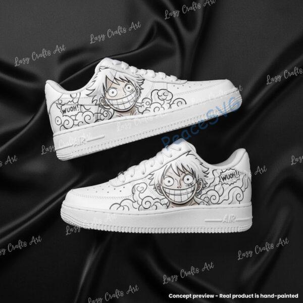 Custom Anime Line Art AF1 – Hand-Painted Black and White Manga Style Air Force 1 Sneakers