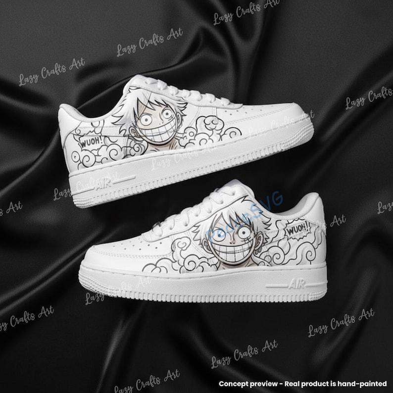 Custom Anime Line Art AF1 ? Hand-Painted Black and White Manga Style Air Force 1 Sneakers