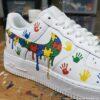 Autism Awareness Custom Drip Air Force 1 Shoes, Handprint Puzzle AF1 Sneakers - Image 2