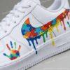 Autism Awareness Hand-Painted Drip Air Force 1 Shoes, Custom Handprint Puzzle AF1 Sneakers - Image 4