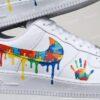 Autism Awareness Hand-Painted Drip Air Force 1 Shoes, Custom Handprint Puzzle AF1 Sneakers - Image 3