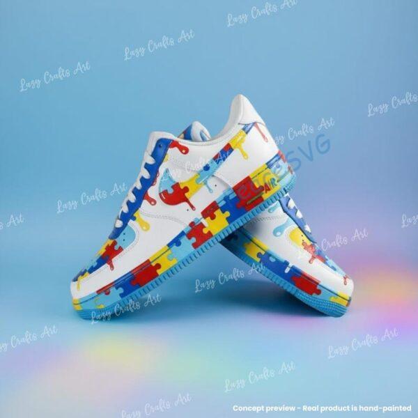 Alternative view of Custom Hand-painted Puzzle Drip Air Force 1 Sneakers: Personalized Autism Awareness AF1 Shoes