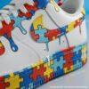 Hand-painted Custom Puzzle Drip Air Force 1 Sneakers: Personalized Autism Awareness AF1 Shoes - Image 3