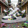 Custom Mardi gras Camouflage Air Force 1, Hand-painted Purple Yellow Green Camo Splatter AF1 Sneaker - Image 2