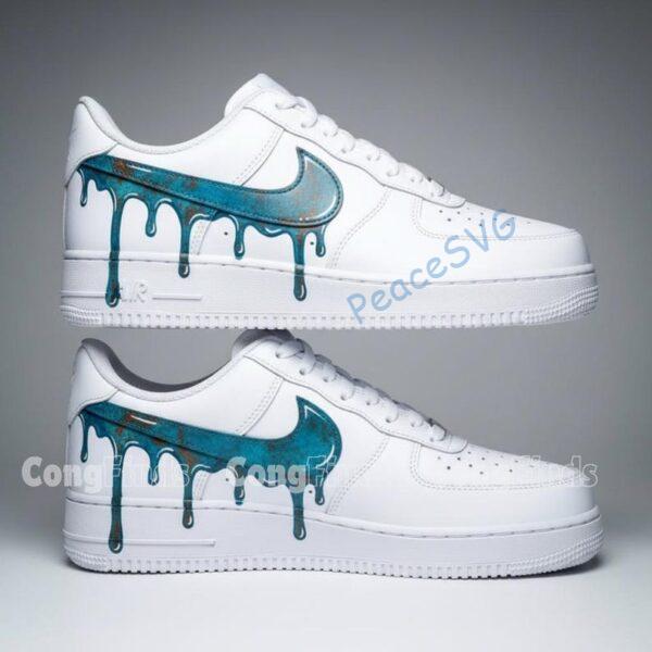 Alternative view of Custom Patina Blue Air Force 1 Shoes, Hand Painted AF1 Drip Sneakers, Blue AF1