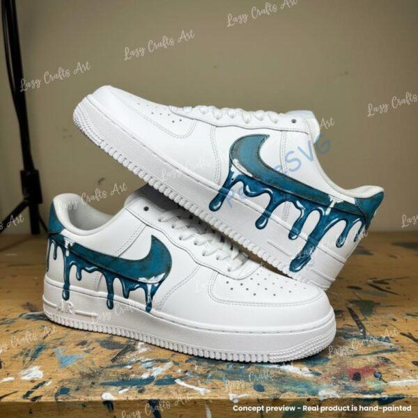 Alternative view of Patina Blue Custom Air Force 1 Shoes, Hand Painted AF1 Paint Drip Sneakers, Trendy Blue AF1