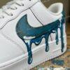 Patina Blue Custom Air Force 1 Shoes, Hand Painted AF1 Paint Drip Sneakers, Trendy Blue AF1 - Image 4
