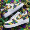 Custom Mardi gras Camouflage Air Force 1, Hand-painted Purple Yellow Green Camo Splatter AF1 Sneaker