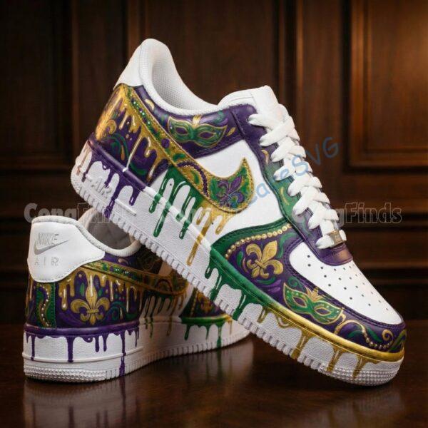 Mardi Gras Custom Air Force 1 Sneakers, Hand-Painted Drip AF1 Shoes