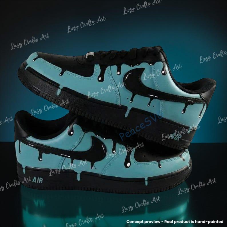 Custom Drip Light Blue Black Air Force 1 Sneakers