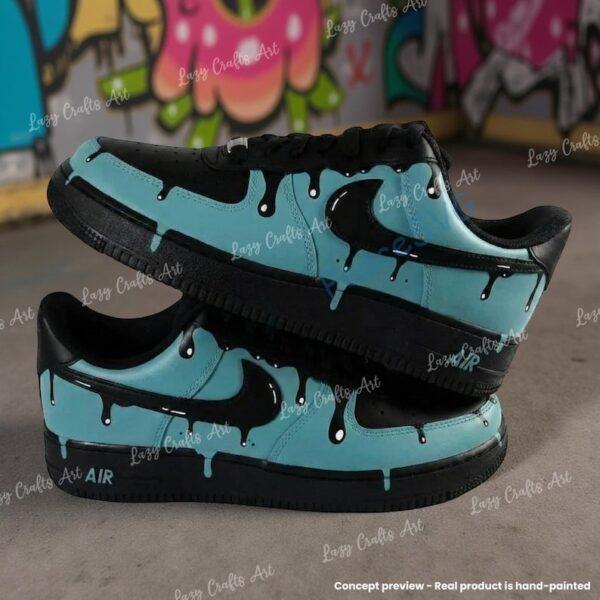 Alternative view of Custom Drip Light Blue Black Air Force 1 Sneakers, Custom Blue AF1 Shoes
