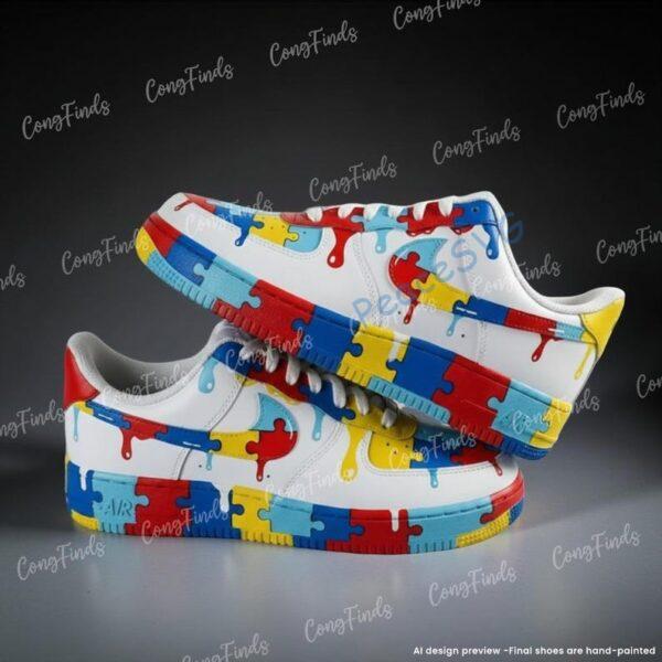 Custom Hand-Painted Air Force 1 Drip Sneakers, Personalized Puzzle AF1 Shoes